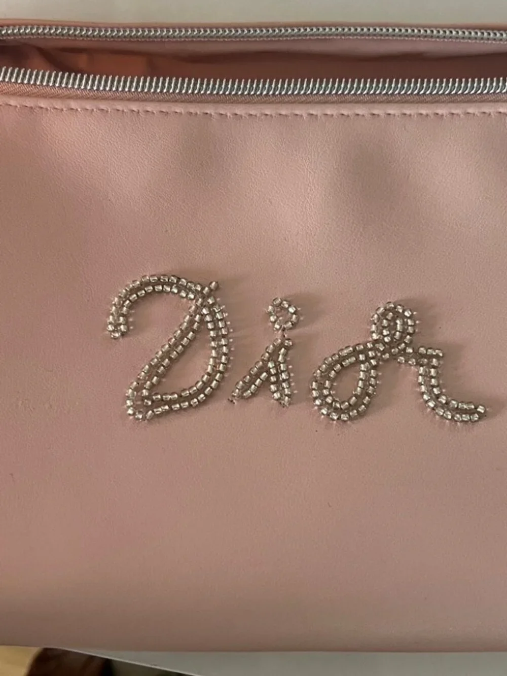 Dior Beauty Beaded Pink Faux Leather Makeup Bag